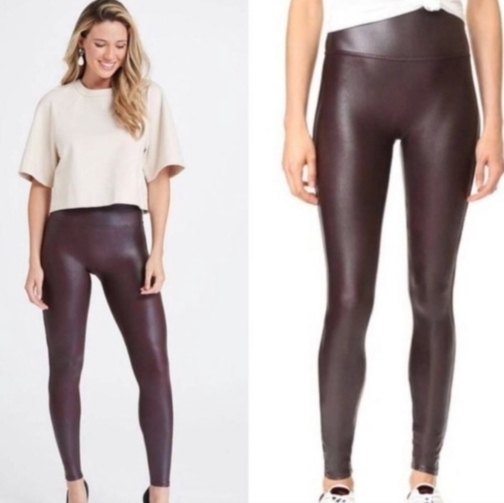 Spanx Sz S WINE Color Faux Leather Leggings LIKE NEW